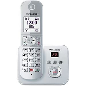 Panasonic KX-TG6861GS Draadloze telefoon met antwoordapparaat (tot 1.000 telefoonnummers vergrendelen, overzichtelijke lettergrootte, luide telefoon, full-duplex handsfree) parelzilver