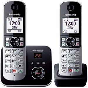 Panasonic KX-TG6862JTB Digitale draadloze telefoon met digitaal antwoordapparaat, basiseenheid en 2 ontvangers, beller-ID, blokkering van oproepen, automatische oproepblokkering, lcd-display, zwart