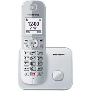 Panasonic KX-TG6851SPS Digitale draadloze telefoon, basiseenheid en 1 hoofdtelefoon, beller-ID, blokkeren van vervelende oproepen, belcategorie, lcd-display, verlicht toetsenbord, zilverkleurig