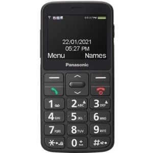 Panasonic KX-TU160EXB mobiele telefoon met basisfuncties voor senioren, SOS-knop voor noodoproepen, grote aparte toetsen, display met grote lettertypen en cijfers, zwart.