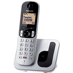 Panasonic KX-TGC250JTS Digitale draadloze telefoon voor oudere mensen, met vergrendeling van ongewenste oproepen, gemakkelijk af te lezen, handsfree, wekker, enkele ontvanger, beller-ID, zilver