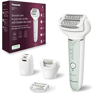 Panasonic ES-EY70-G503 Nat en Droog Epileerapparaat, Dubbele schijf met 60 Pincetten, Flexibele 90° Draaibare Kop, 3 Snelheden en Led-lampje, Draadloos, Ontharingsapparaat, Voetverzorgingskop