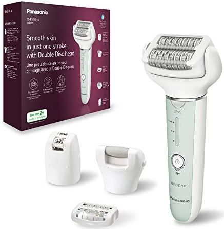 Panasonic ES-EY70-G503 Nat en Droog Epileerapparaat, Dubbele schijf met 60 Pincetten, Flexibele 90° Draaibare Kop, 3 Snelheden en Led-lampje, Draadloos, Ontharingsapparaat, Voetverzorgingskop