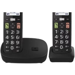 Panasonic KX-TGU-112EXB, Senioren DECT huistelefoon, grote toetsen, 2 handsets, zonder antwoordapparaat, zwart