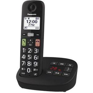 Panasonic KX-TGU130EXB, single dect ,senioren telefoon, grote toetsen, 1 handset, antwoordapparaat, zwart