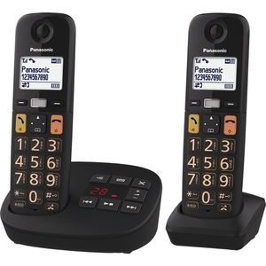 Panasonic KX-TGU-132EXB, Senioren DECT huistelefoon, grote toetsen, 2 handsets, met antwoordapparaat, zwart
