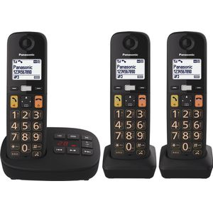 Panasonic KX-TGU133EXB, trio dect ,senioren telefoon, grote toetsen, 3 handsets, antwoordapparaat, zwart