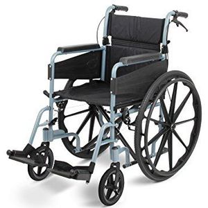 Days Escape Lite rolstoel, zelfrijdende lichtgewicht aluminium met vouwframe, mobiliteitshulp, comfortabel en stevig, draagbare transit reisstoel, afneembare voetsteunen, zilver/blauw
