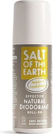 Natural Deodorant Roll On by Salt of the Earth, Amber & Sandalwood - Veganistisch, Langdurige bescherming, Leaping Bunny Approved, Made in the UK - 75 ml
