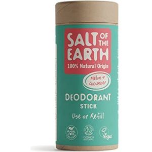 Salt Of the Earth Plastic Free Natural Deodorant Stick, Melon & Cucumber - Refill, Non-Aluminium, Vegan, Long Lasting Protection, Leaping Bunny Approved, Made in The UK - 75 g