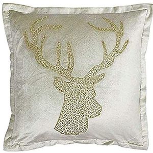 Riva Paoletti Wonderland Hert Kerstkussenhoes - Champagne Beige - Pailletten Glitter Stag Head Design - Dubbele flens rand - 60% Viscose 40% Katoen - 50 x 50cm (20"" x 20"" inch)