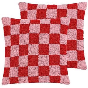 Heya Home Geruit gebreid polyester gevuld kussen - Twin Pack