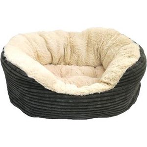 Rosewood - Hondenmand zeer comfortabel - SUPERZACHT Ovaal Jumbo Cord Pluche Grijs / Creme - 60 cm
