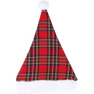 Henbrandt kerstmuts - rood geruit - 30 x 40 cm - polyester - voor volwassenen