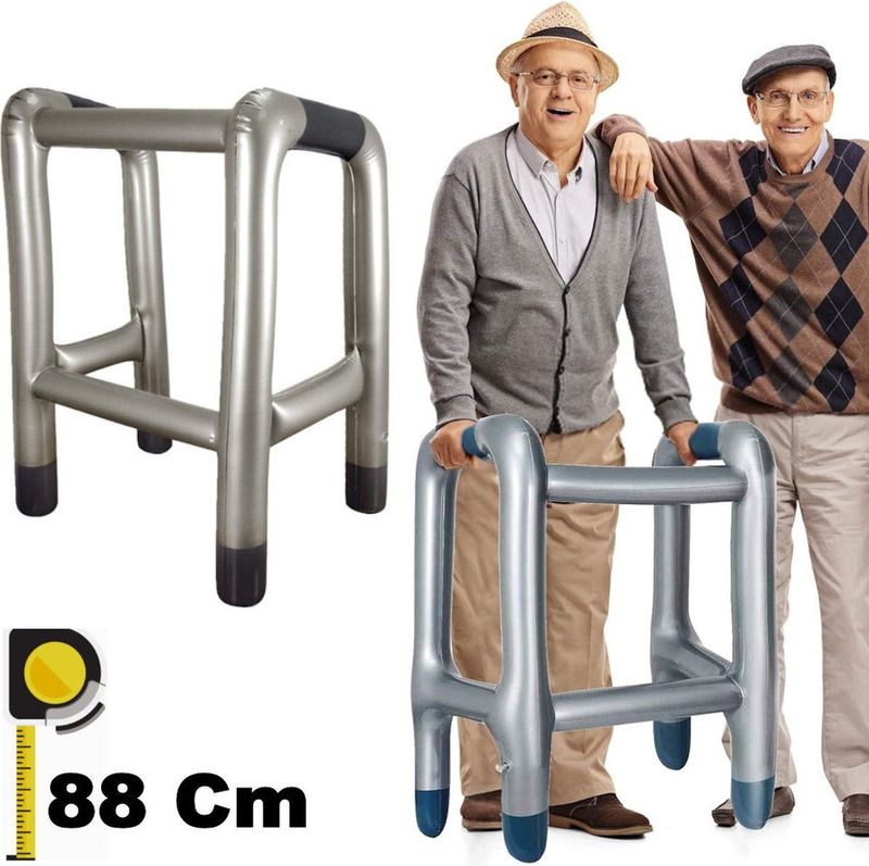 Opblaasbaar opa/oma looprek - zilver grijs - 58 x 88 x 45 cm - pvc - feestartikelen Abraham/Sara/50 jaar