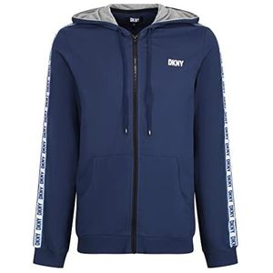 DKNY Heren lange mouwen Hooded Zip Top in Navy met merk Arm Detailing-100% katoen hoodie, medium, marineblauw, M
