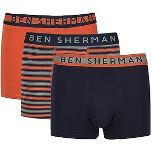 Ben Sherman Boxershorts voor heren in oranje/streep/marine | Soft Touch katoenen boxershorts met contrasterende elastische tailleband | comfortabel en ademend ondergoed - multipack van 3, Blauw/Blauwe