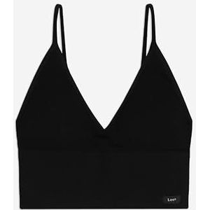 Lee Naadloze lange crop top voor dames in zwarte trainingsbeha, Zwart, S