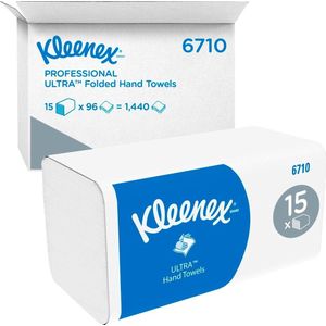 Kleenex papieren vouwhandoeken, Ultra Super Soft, 3-laags, 96 vellen, pak van 15 stuks - wit Papier 6710