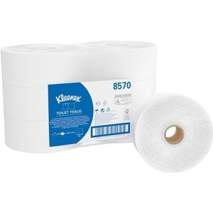 Kleenex, 8570, Jumbo Roll Toilet Weefsel, 2 laags, Wit, 6 rollen x 500 vel