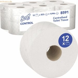 Scott Control 8591 Toiletpapier, 2-laags, 12 rollen x 833 vellen toiletpapier (in totaal 9.996 vellen)