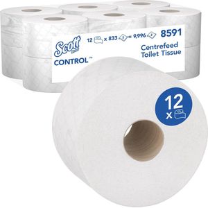 Kimberly Clark toiletpapier Scott Control centrefeed rol, wit, 2-laags, pak van 12 rollen - 8591