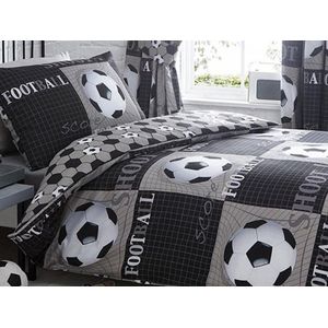 Eenpersoonsbed dekbedovertrekset voetbal shoot grijs zilver zwart wit omkeerbaar Einzelbett