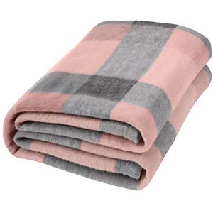 Dreamscene Blush Check Fleece Deken Super Zachte Lichtgewicht Knusse Slaapbank Picknick Tuin Gooi Over, Gooi Deken Tartan, Grijs Roze Plaid Deken - 50 ""x 60