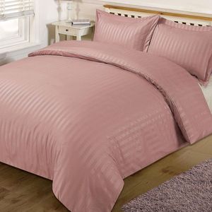Mooie satijnen strepen quilt dekbedovertrek met kussencase beddengoed set, polyester, roze, single