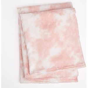 Dreamscene Super zachte tie-dye deken, wollige en comfortabele fleece bankovertrek, 150 x 200 cm, lichtroze en wit