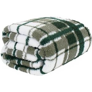 OHS Groen geruit teddy fleece banksprei, dikke warme deken voor de winter ultrazachte bedsprei, gezellige comfortabele herfstdeken, groene deken 150 x 200 cm