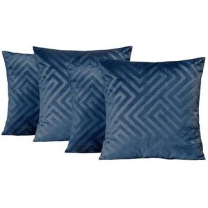 OHS Set van 4 stuks, geometrisch mat fluweel, sierkussens, comfortabele zachte kussenslopen voor bedbank, woonkamer, huisdecoratie, marineblauw