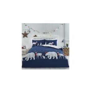 Rapport Beddengoedset voor eenpersoonsbed, motief: fleecebeer en vrienden, marineblauw