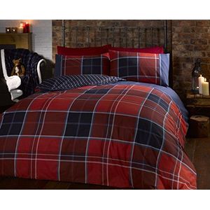 Schots rood dekbedovertrek - beddengoed van 100% puur katoen - Gemaakt in Italië, klassieke tartan stijl - 200 x 200 cm