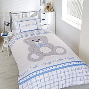 Chilldren Beddengoedset voor eenpersoonsbed, knuffelig dekbedovertrek voor jongens en meisjes, met teddybeer, blauw