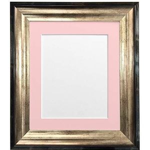 FRAMES BY POST Firenza Antiek Verontrustend Zwart en Goud Fotolijst Kunststof Glas met Roze Mount 40x50 cm Foto Grootte 16""x12