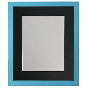 FRAMES BY POST Blauwe fotolijst met zwarte passe-partout, 35,6 x 20,3 cm, fotoformaat 25,4 x 10,2 cm, kunststof glas