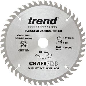 Trend CraftPro TCT-zaagblad, 165 mm diameter x 48 tanden x 20 mm (2,0 mm kerf), wolfraamcarbide getipt, CSB/PT16548
