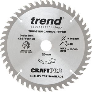 Trend CraftPro Afkort-tandcirkelzaagblad 165 mm diameter x 48 tanden x 20 mm asgat, wolfraamcarbide getipt, CSB/16548B