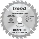 Trend CSB/16028A Craft Range Cirkelzaagblad met wolfraamcarbide punt, 160 mm x 28 tanden, boring 20