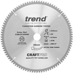 Trend CraftPro TCT-cirkelzaagblad met negatieve haak, diameter 305 mm x 96 tanden x boring 30 mm, wolfraamcarbide punt, CSB/CC30596