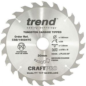 Trend CraftPro TCT zaagblad met fijne lijn, 190 mm x 24 tanden x 30 mm boring, wolfraamcarbide punt, CSB/19024TC