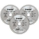 Trend CraftPro Drievoudig pak TCT-cirkelzaagbladen, 160 mm diameter x 48 tanden x 20 mm asgat, wolfraamcarbide getipt, CSB/160/3PK, set van 3