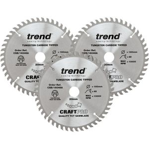 Trend 3 stuks TCT CraftPro cirkelzaagbladen, diameter 160 mm x 48 tanden x boring 20 mm, wolfraamcarbide punt, CSB/160/3PK, 3 stuks