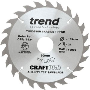 Trend CraftPro TC-afkortzaagblad, ideaal voor Einhell TE-CS165 cirkelzagen, 165 mm x 24 tanden x 30 mm diameter, wolfraamcarbide getipt, CSB/16524