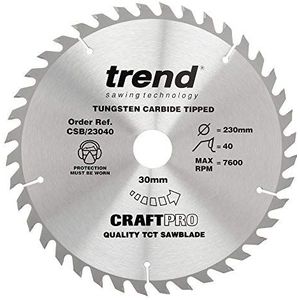 Trend CraftPro combinatie TCT-cirkelzaagblad, 230 mm diameter x 40 tanden x 30mm asgat, wolfraamcarbide getipt, CSB/23040