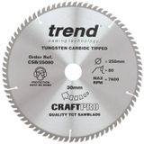 Trend CraftPro TCT-afwerkblad voor tafelcirkelzaag, 250 mm diameter x 80 tanden x 30 asgat, wolfraamcarbide getipt, CSB/25080