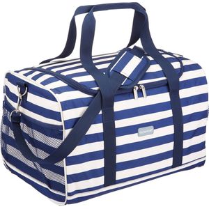 KC Blue We Love Summer Extra Grote Koeltas, Cooler Bag met Extra Grote Capaciteit, Nautisch Gestreept Patroon, 30 liter - Blauw en Wit