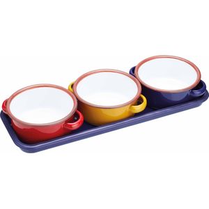 KitchenCraft World of Flavours Emaillen Serveerschaaltjes - Tapasschaaltjes met Dienblad 11 Centimeter - Meerkleurig Set van 3