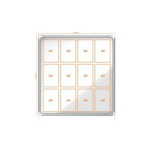 Nobo Afsluitbare magnetische buitenvitrine met scharnierende glazen deur en hoekbevestiging. Formaat: 12xA4 vel, 924x970mm - wit 1902581